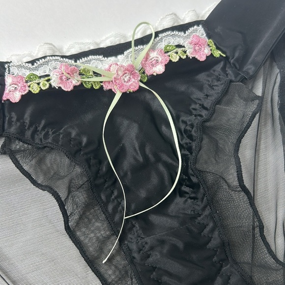 IZA Liquid Satin Black Embroidered Floral Smooth Silk Stretch Feminine Panty NEW - Picture 12 of 15